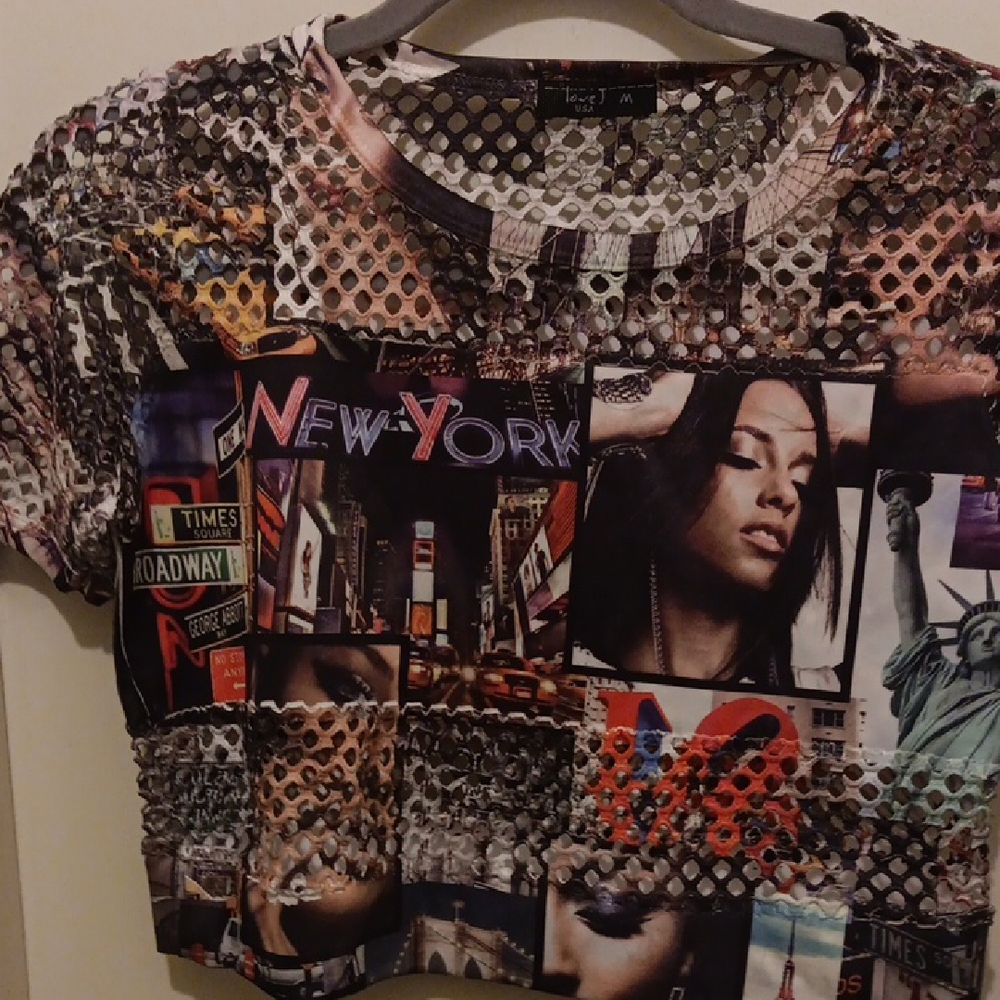 Love J New York Graphic Mesh Crop Top